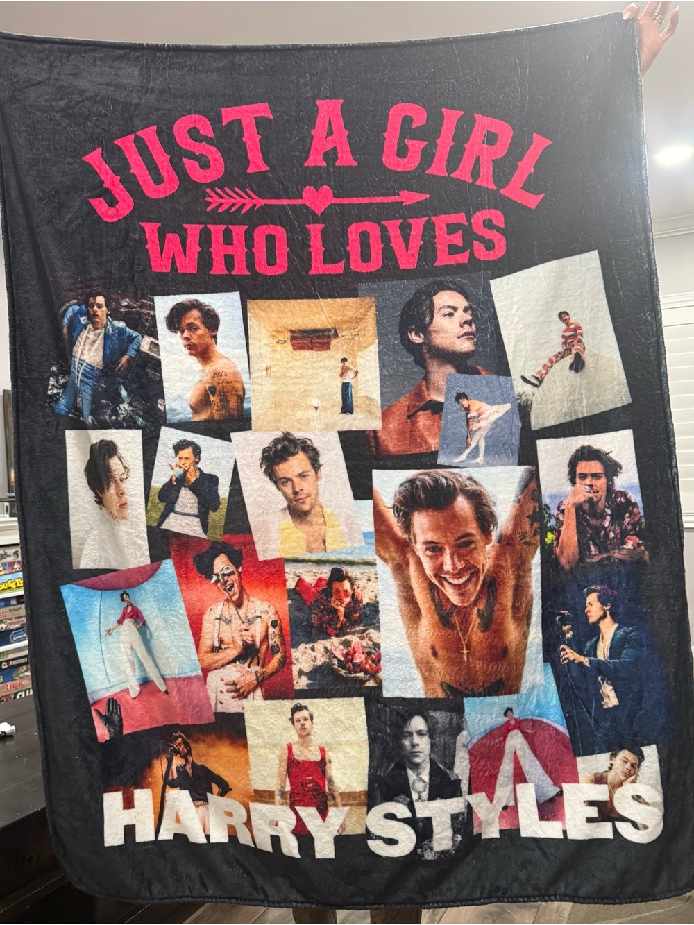& Other Stories Black Blanket with Pink and Multicolor Harry Styles Collage